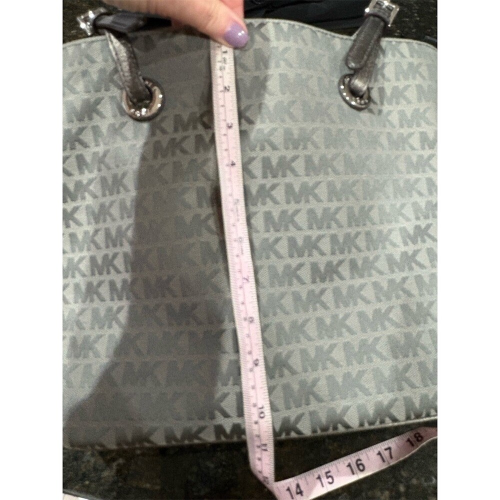 Michael Kors Tote Bag Womens Large Gray MK Logo Monogram Silver Hardware COA - Picture 3 of 10